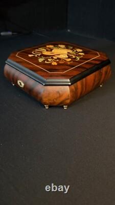Vintage Italian Marquetry Musical Inlay Reuge Musical Jewelry Box Swiss Movement