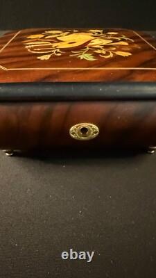 Vintage Italian Marquetry Musical Inlay Reuge Musical Jewelry Box Swiss Movement