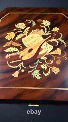 Vintage Italian Marquetry Musical Inlay Reuge Musical Jewelry Box Swiss Movement