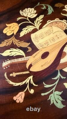 Vintage Italian Marquetry Musical Inlay Reuge Musical Jewelry Box Swiss Movement