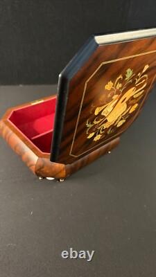 Vintage Italian Marquetry Musical Inlay Reuge Musical Jewelry Box Swiss Movement