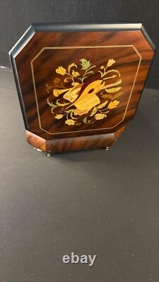 Vintage Italian Marquetry Musical Inlay Reuge Musical Jewelry Box Swiss Movement