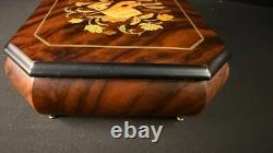 Vintage Italian Marquetry Musical Inlay Reuge Musical Jewelry Box Swiss Movement