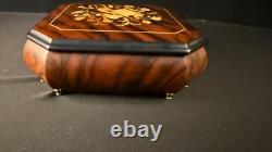 Vintage Italian Marquetry Musical Inlay Reuge Musical Jewelry Box Swiss Movement