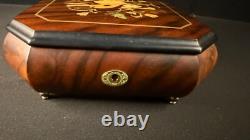Vintage Italian Marquetry Musical Inlay Reuge Musical Jewelry Box Swiss Movement