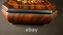 Vintage Italian Marquetry Musical Inlay Reuge Musical Jewelry Box Swiss Movement