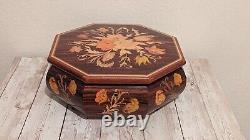 Vintage Italian Music Jewelry Box Wood Marquetry Swiss Movement Octagon Reuge 9