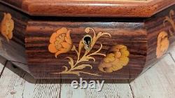 Vintage Italian Music Jewelry Box Wood Marquetry Swiss Movement Octagon Reuge 9
