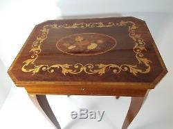 Vintage Italian Music Table Sewing Box Reuge Torna a Surriento Swiss Movement