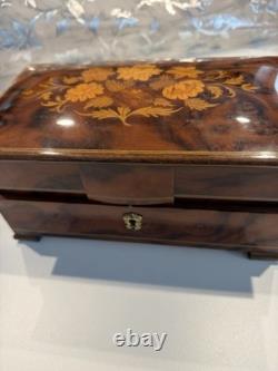 Vintage Italian Sorrento Burlwood Music Jewelry Box Reuge 3-Tier Lara's Theme