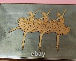 Vintage Italian Sorrento Wooden Music Box With 3 Ballerinas and Reuge instrument