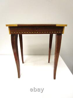 Vintage Italian Wooden Inlaid Musical Jewelry Box Standing Table