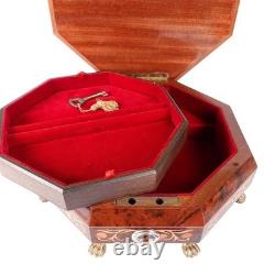 Vintage Italian inlaid wood jewelry Music box 11.5 Swiss Reuge 32 note RARE