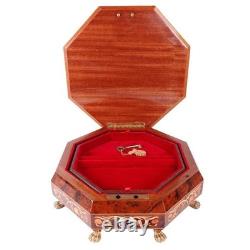 Vintage Italian inlaid wood jewelry Music box 11.5 Swiss Reuge 32 note RARE
