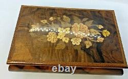 Vintage Italy Inlaid Floral Footed Music Box Reuge Sainte Swiss Musical Movement