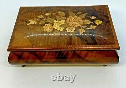 Vintage Italy Inlaid Floral Footed Music Box Reuge Sainte Swiss Musical Movement