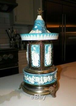 Vintage Italy Italian Reuge Musical Lipstick Carousel Turquoise Color Cherubs