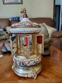 Vintage Italy Reuge music box lipstick cigarette porcelain carousel