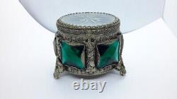 Vintage JEWELLED Ornate Music Trinket Ring Box. W. Germany