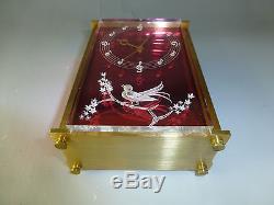 Vintage Jaeger Lecoultre 8 Day Musical Alarm Clock Reuge Music Box Bird Front