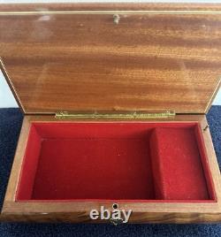 Vintage Lacquered Wood Jewelry Music Box, Inlaid Flowers Made In Sorrento, Italy