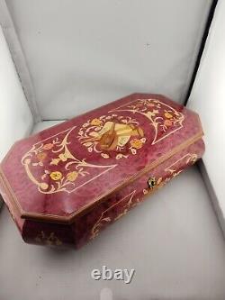 Vintage Large Italian Wood Inlay Jewelry Music Footed Box Italy Ruege