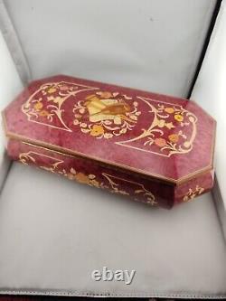 Vintage Large Italian Wood Inlay Jewelry Music Footed Box Italy Ruege