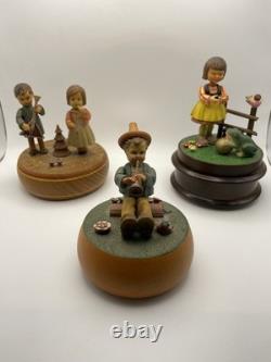 Vintage Lot Of 3 Rare Reuge Rotating Music Boxes Working Excellent Conditions