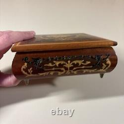 Vintage Mid Century REUGE Marquetry Wooden Musical Trinket Box WithKey