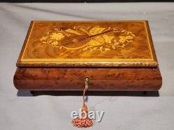 Vintage Music Box Italy Inlaid Wood Jewelry Box 8 Swiss Movement withKey