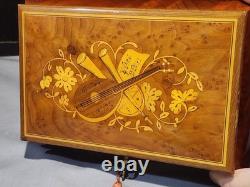Vintage Music Box Italy Inlaid Wood Jewelry Box 8 Swiss Movement withKey
