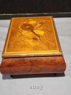 Vintage Music Box Italy Inlaid Wood Jewelry Box 8 Swiss Movement withKey