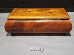 Vintage Music Box Italy Inlaid Wood Jewelry Box 8 Swiss Movement withKey
