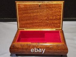 Vintage Music Box Italy Inlaid Wood Jewelry Box 8 Swiss Movement withKey