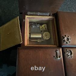 Vintage RARE Reuge Wood Music Box 4 Door Sections Nautical Edelweiss Swiss MCM