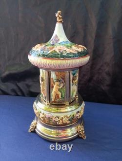 Vintage REUGE Capodimonte CHERUBS Carousel Lipstick Holder Music Box LOVE STORY