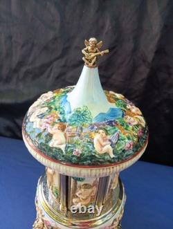 Vintage REUGE Capodimonte CHERUBS Carousel Lipstick Holder Music Box LOVE STORY