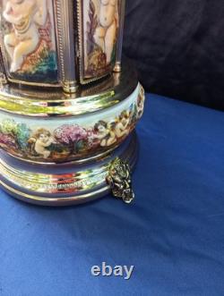 Vintage REUGE Capodimonte CHERUBS Carousel Lipstick Holder Music Box LOVE STORY