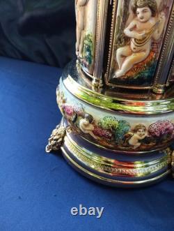 Vintage REUGE Capodimonte CHERUBS Carousel Lipstick Holder Music Box LOVE STORY