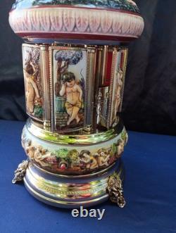 Vintage REUGE Capodimonte CHERUBS Carousel Lipstick Holder Music Box LOVE STORY