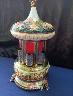 Vintage REUGE Capodimonte CHERUBS Carousel Lipstick Holder Music Box LOVE STORY
