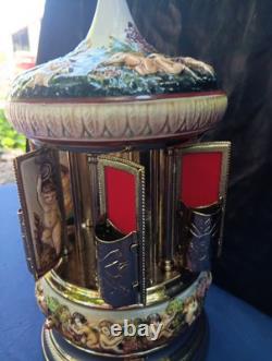 Vintage REUGE Capodimonte CHERUBS Carousel Lipstick Holder Music Box LOVE STORY