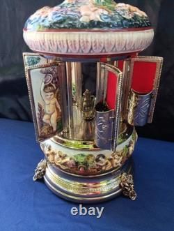 Vintage REUGE Capodimonte CHERUBS Carousel Lipstick Holder Music Box LOVE STORY