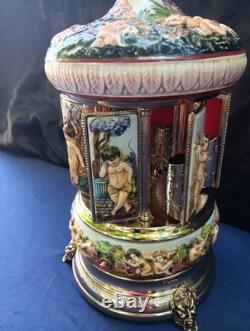 Vintage REUGE Capodimonte CHERUBS Carousel Lipstick Holder Music Box LOVE STORY