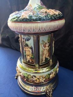 Vintage REUGE Capodimonte CHERUBS Carousel Lipstick Holder Music Box LOVE STORY