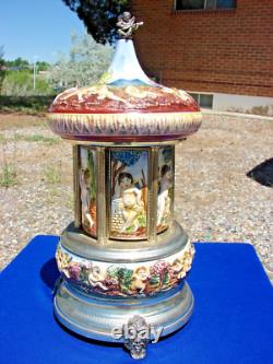 Vintage REUGE Capodimonte ITALY Music Carousel Cigarette Lipstick Holder WORKS