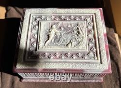 Vintage REUGE INCOLAY Red Stone Music Box Jewelry Trinket Box Crafted In USA