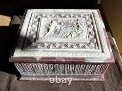 Vintage REUGE INCOLAY Red Stone Music Box Jewelry Trinket Box Crafted In USA