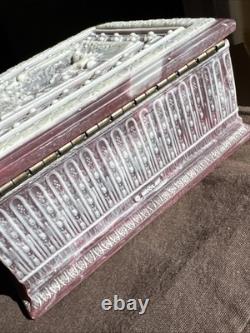 Vintage REUGE INCOLAY Red Stone Music Box Jewelry Trinket Box Crafted In USA