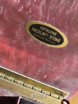 Vintage REUGE INCOLAY Red Stone Music Box Jewelry Trinket Box Crafted In USA